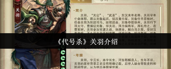 《代号杀》关羽介绍