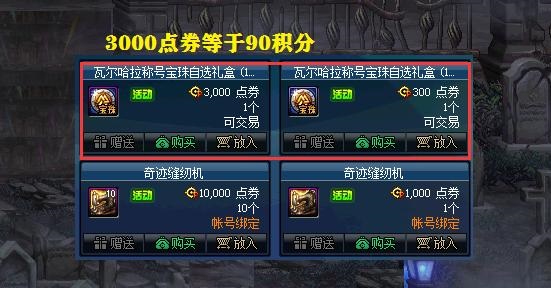 dnf积分商城100点券多少积分