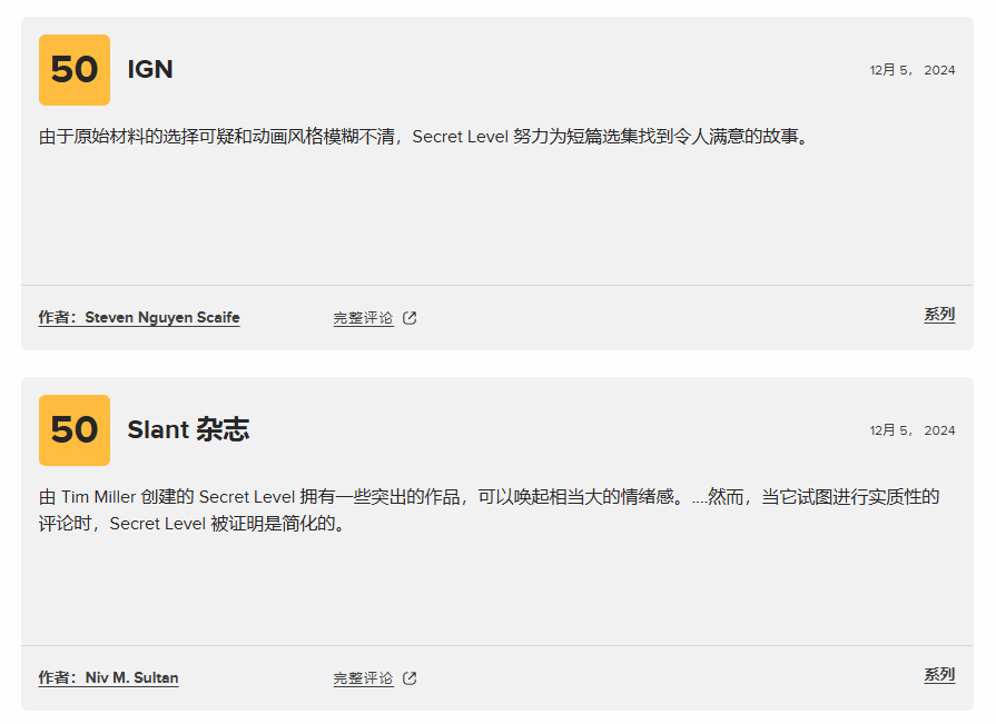《秘密关卡》M站评分53分被指像加长版预告2